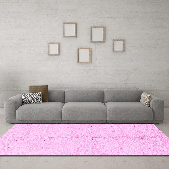 Machine Washable Solid Pink Modern Rug in a Living Room, wshabs1332pnk