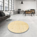 Round Machine Washable Abstract Sun Yellow Rug in a Office, wshabs1332