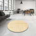 Round Abstract Sun Yellow Solid Rug in a Office, abs1332