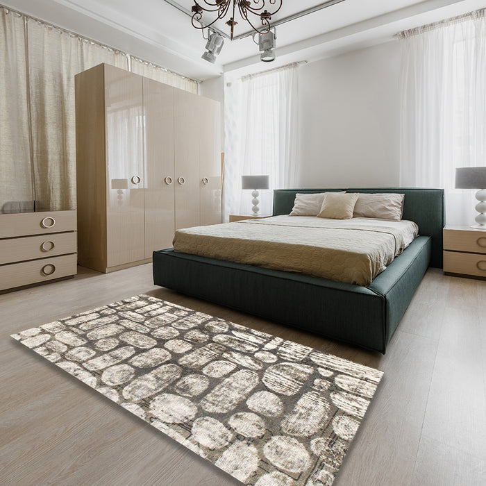 Abstract Sandstone Brown Modern Rug in a Bedroom, abs1333