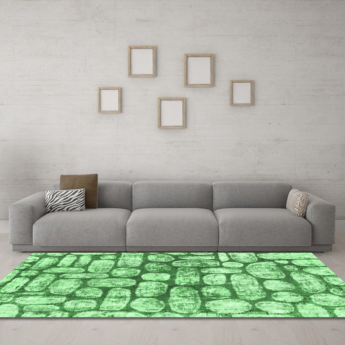 Machine Washable Abstract Emerald Green Modern Area Rugs in a Living Room,, wshabs1333emgrn