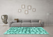 Machine Washable Abstract Turquoise Modern Area Rugs in a Living Room,, wshabs1333turq