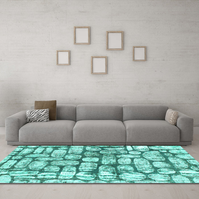 Machine Washable Abstract Turquoise Modern Area Rugs in a Living Room,, wshabs1333turq
