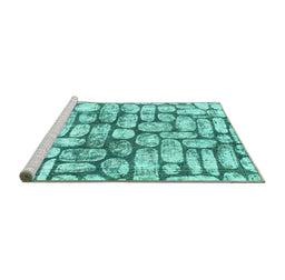 Sideview of Machine Washable Abstract Turquoise Modern Area Rugs, wshabs1333turq