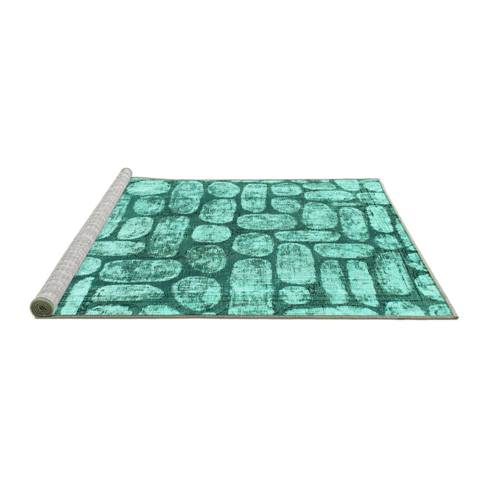 Sideview of Machine Washable Abstract Turquoise Modern Area Rugs, wshabs1333turq