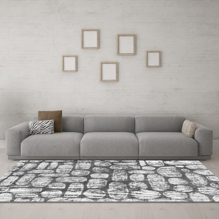 Machine Washable Abstract Gray Modern Rug in a Living Room,, wshabs1333gry