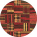 Round Machine Washable Southwestern Brown Country Rug, wshabs1334brn