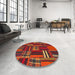 Round Machine Washable Abstract Red Rug in a Office, wshabs1334