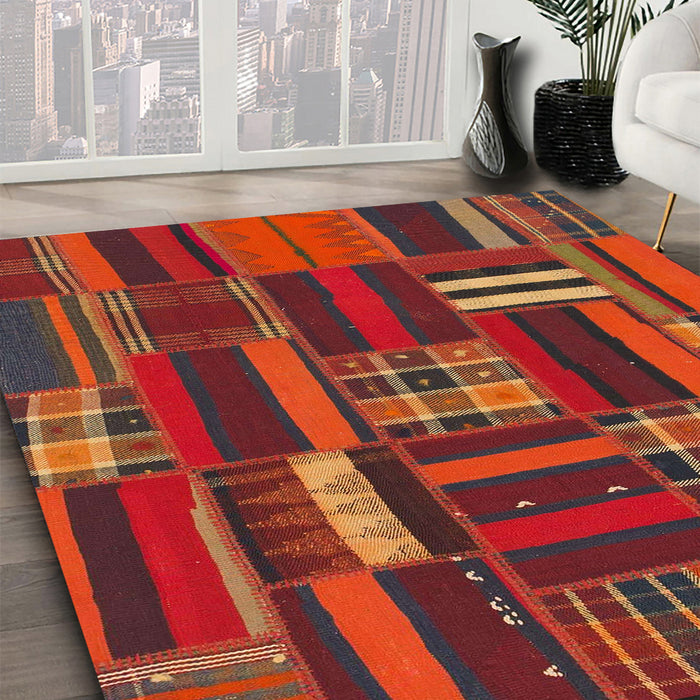 Machine Washable Abstract Red Rug in a Family Room, wshabs1334
