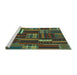 Sideview of Machine Washable Southwestern Turquoise Country Area Rugs, wshabs1334turq