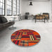 Round Abstract Red Southwestern Rug in a Office, abs1334