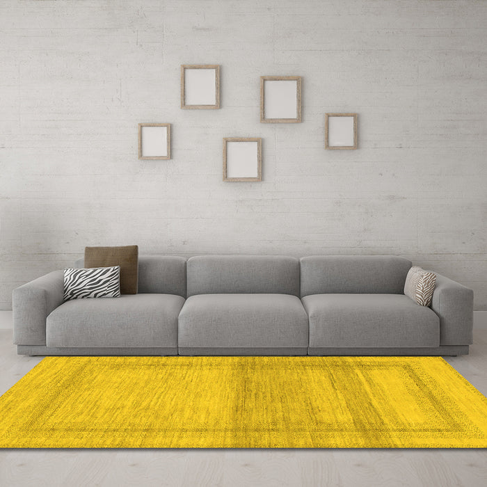 Machine Washable Abstract Yellow Modern Rug in a Living Room, wshabs1335yw
