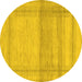 Round Abstract Yellow Modern Rug, abs1335yw