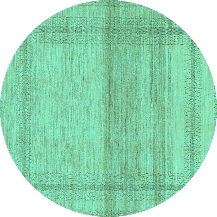 Round Machine Washable Abstract Turquoise Modern Area Rugs, wshabs1335turq