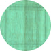 Round Machine Washable Abstract Turquoise Modern Area Rugs, wshabs1335turq