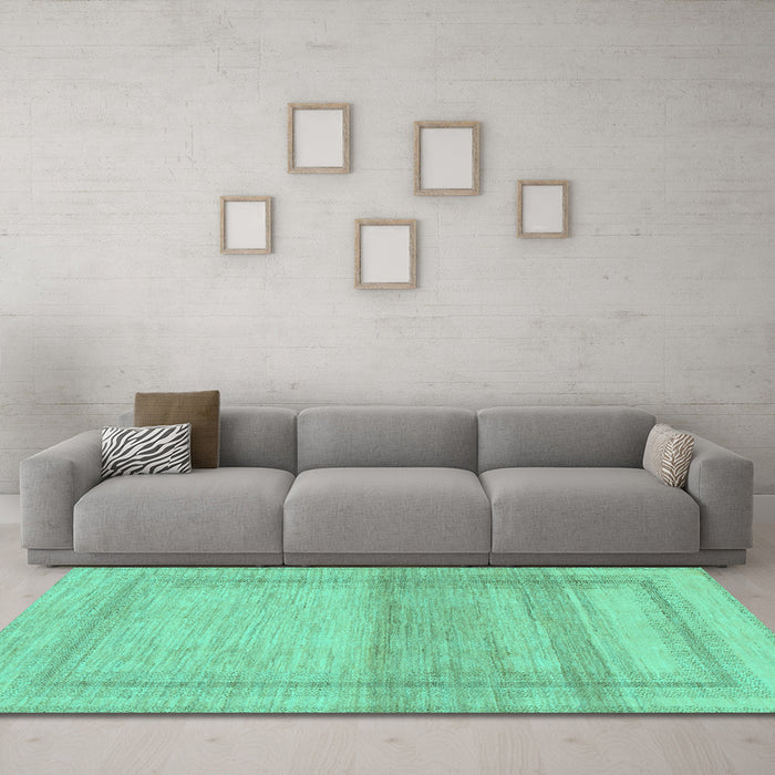 Machine Washable Abstract Turquoise Modern Area Rugs in a Living Room,, wshabs1335turq