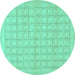 Round Machine Washable Solid Turquoise Modern Area Rugs, wshabs1336turq