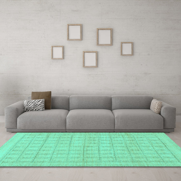 Machine Washable Solid Turquoise Modern Area Rugs in a Living Room,, wshabs1336turq