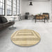 Round Abstract Brown Gold Solid Rug in a Office, abs1337