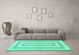 Machine Washable Solid Turquoise Modern Area Rugs in a Living Room,, wshabs1337turq