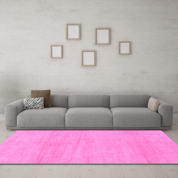 Machine Washable Solid Pink Modern Rug in a Living Room, wshabs1338pnk