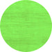 Round Machine Washable Solid Green Modern Area Rugs, wshabs1338grn