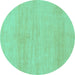 Round Machine Washable Solid Turquoise Modern Area Rugs, wshabs1338turq