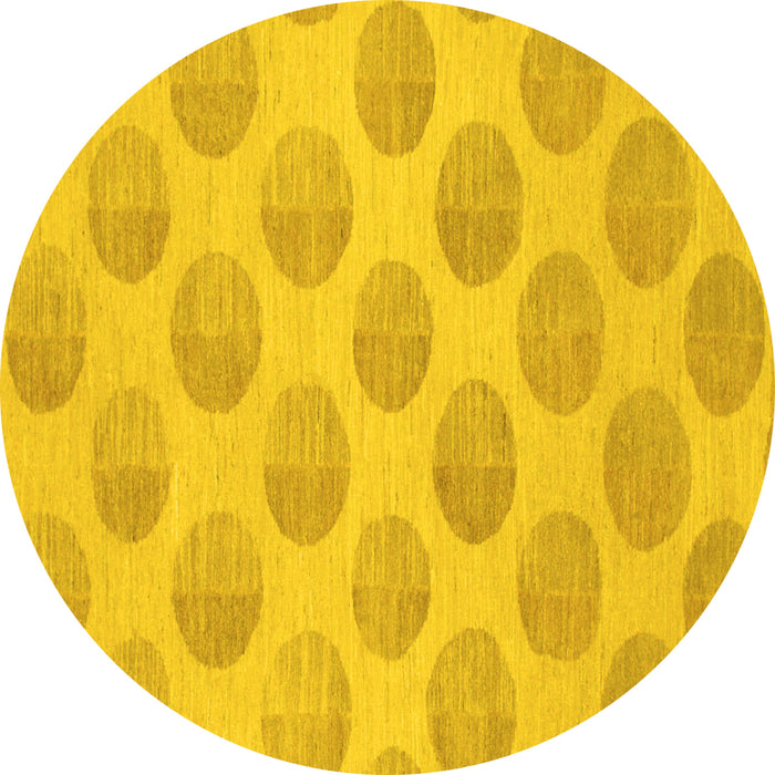 Round Machine Washable Solid Yellow Modern Rug, wshabs1339yw