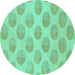 Round Machine Washable Solid Turquoise Modern Area Rugs, wshabs1339turq