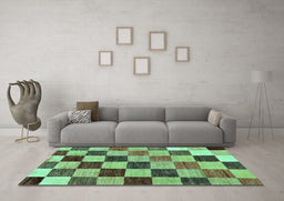 Machine Washable Checkered Turquoise Modern Area Rugs in a Living Room,, wshabs133turq
