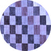 Round Machine Washable Checkered Blue Modern Rug, wshabs133blu