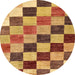 Round Abstract Orange Checkered Rug, abs133