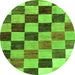 Round Machine Washable Checkered Green Modern Area Rugs, wshabs133grn