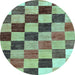 Round Machine Washable Checkered Light Blue Modern Rug, wshabs133lblu