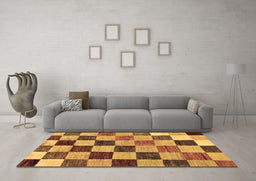 Machine Washable Checkered Brown Modern Rug in a Living Room,, wshabs133brn