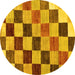 Round Machine Washable Checkered Yellow Modern Rug, wshabs133yw