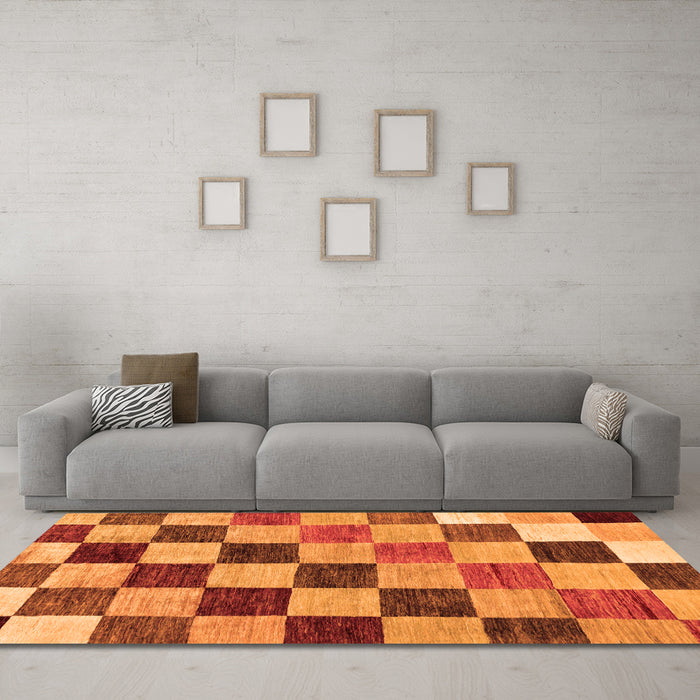 Machine Washable Checkered Orange Modern Area Rugs in a Living Room, wshabs133org