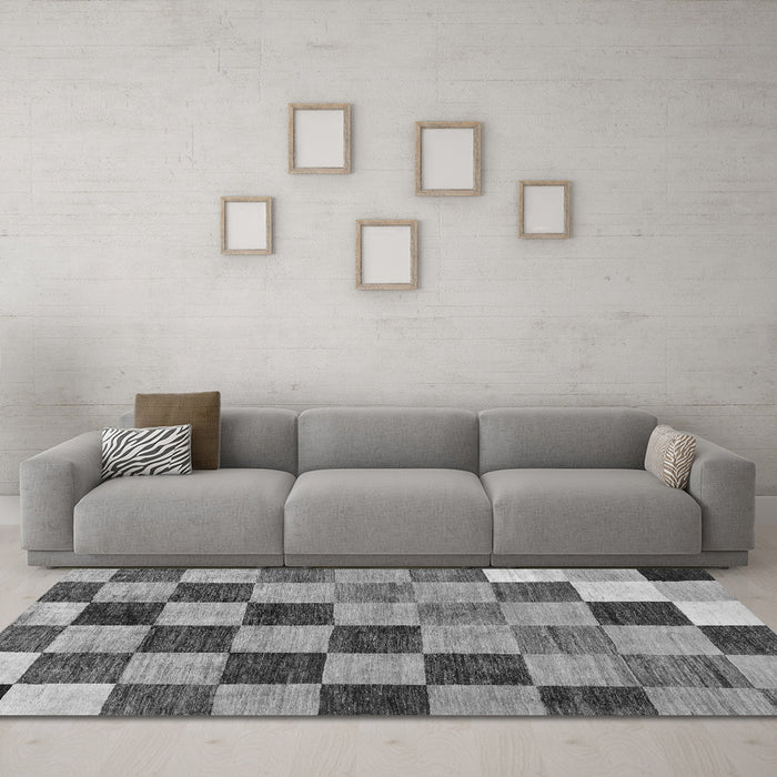 Machine Washable Checkered Gray Modern Rug in a Living Room,, wshabs133gry
