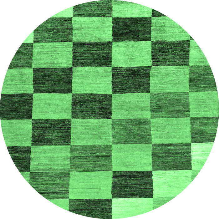 Round Checkered Emerald Green Modern Rug, abs133emgrn