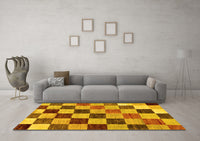 Machine Washable Checkered Yellow Modern Rug, wshabs133yw