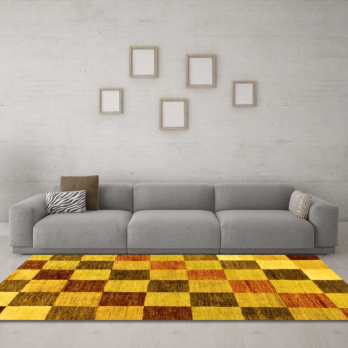 Machine Washable Checkered Yellow Modern Rug in a Living Room, wshabs133yw