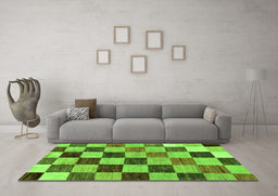 Machine Washable Checkered Green Modern Area Rugs in a Living Room,, wshabs133grn