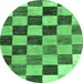 Round Machine Washable Checkered Emerald Green Modern Area Rugs, wshabs133emgrn