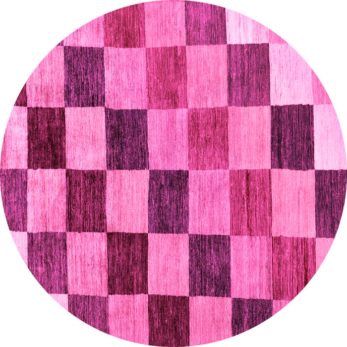 Round Machine Washable Checkered Pink Modern Rug, wshabs133pnk