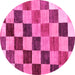 Round Machine Washable Checkered Pink Modern Rug, wshabs133pnk