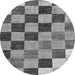 Round Machine Washable Checkered Gray Modern Rug, wshabs133gry