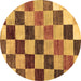 Round Machine Washable Checkered Brown Modern Rug, wshabs133brn