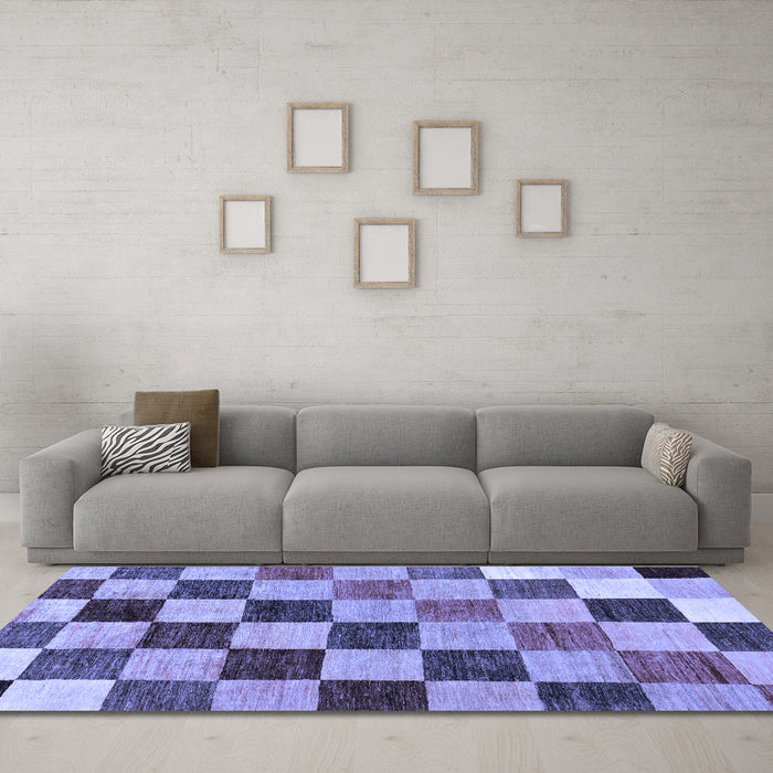 Machine Washable Checkered Blue Modern Rug in a Living Room, wshabs133blu