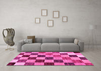 Machine Washable Checkered Pink Modern Rug, wshabs133pnk