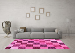 Machine Washable Checkered Pink Modern Rug in a Living Room, wshabs133pnk